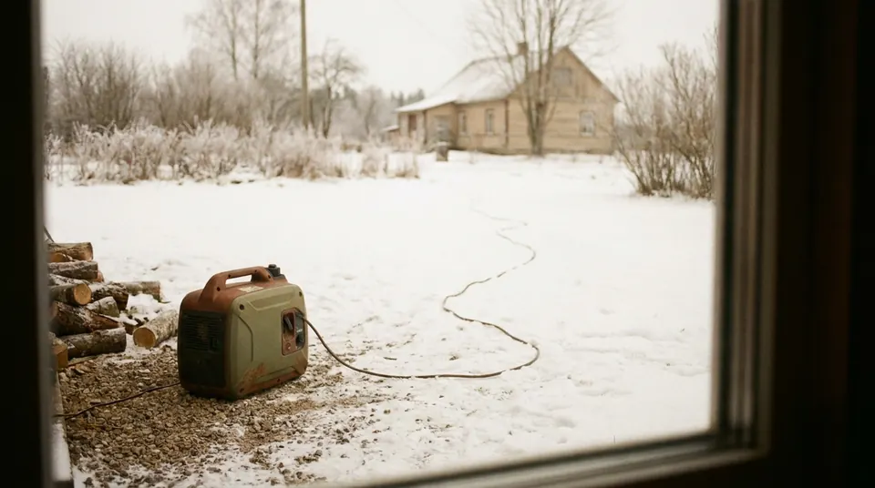 Portable inverter generator running outdoors far from the house